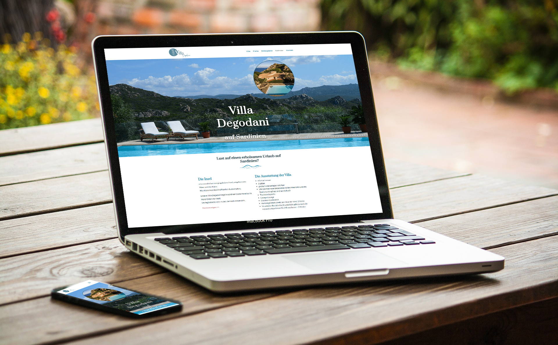 Referenz für Webdesign - Villa Degodani auf Sardinien